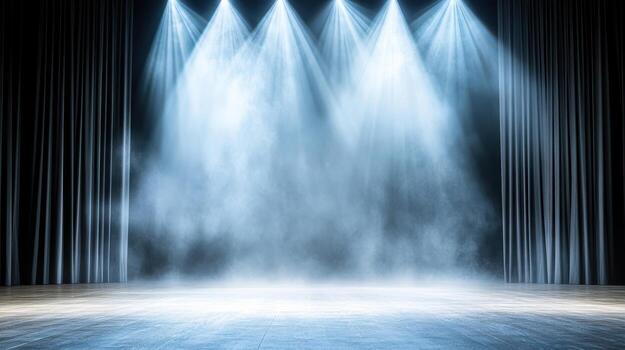 un vacío etapa con azul luces y fumar foto