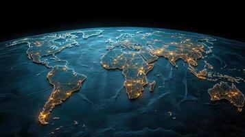 World map with lights from earth at night elements of this image furnished by nasa photo