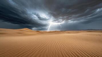 A stormy sky over the desert with a lightning bolt photo