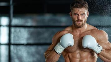 A man in boxing gloves and a shirt photo