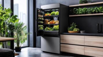 A refrigerator with vegetables and fruit inside photo