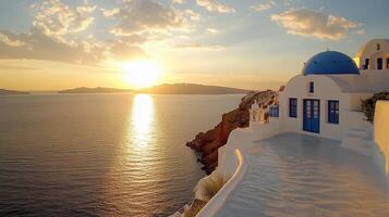 Sunset over the sea and greek islands photo