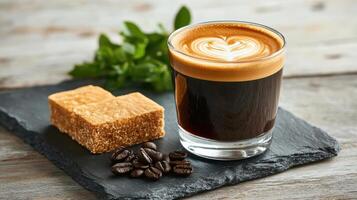 Coffee and chocolate on a slate board photo