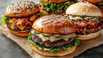 A group of hamburgers on a paper plate photo