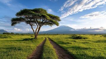 A lone tree in the middle of a field photo