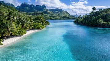 Beautiful tropical island with clear blue water and lush vegetation photo