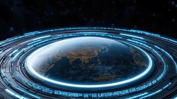 A futuristic earth globe with a futuristic ring around it photo