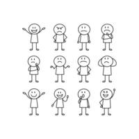 Collection of Stick Figures Showing Various Emotions and Expressions vector