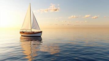 A sailboat floating in the ocean at sunset photo