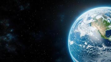 Earth in space, with stars and space background photo