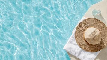 A hat and towel are sitting on a pool table photo