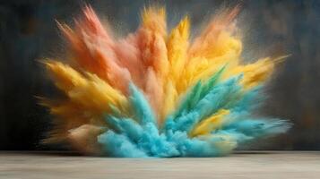 Colorful powder explosion on a concrete floor photo