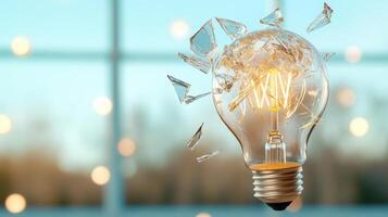 A light bulb is broken and falling out of it photo