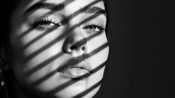 A woman with her eyes closed and her face in shadow photo