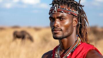 A man with dreadlocks in the wild photo
