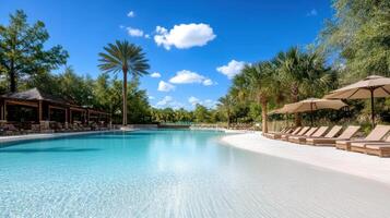 The pool at the orlando resort is surrounded by palm trees photo