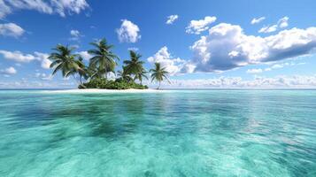 Tropical island with palm trees and blue water photo