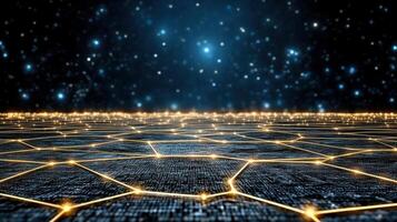 A network of lines and dots on a dark background photo