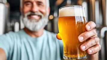 A man with a beard holding a beer glass photo