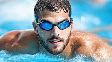 A man in swimming goggles and goggles in the water photo
