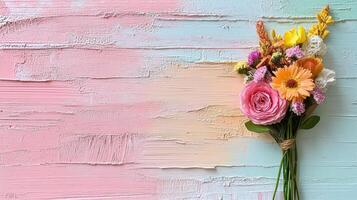A bouquet of flowers on a painted wall photo