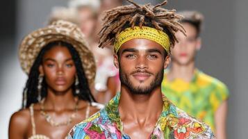 A man with dreadlocks on the runway photo