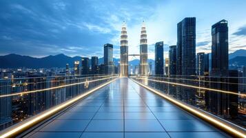 The kuala lumpur skyline at dusk with the petronas twin towers in the background photo