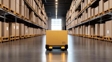 A yellow box is sitting in a warehouse photo
