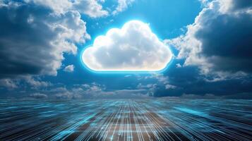 A cloud is shown in the sky with a blue background photo