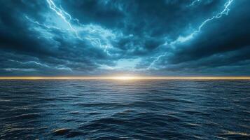 A stormy sky over the ocean with lightning photo