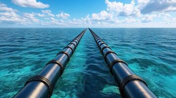 Pipes in the ocean with blue sky and clouds photo