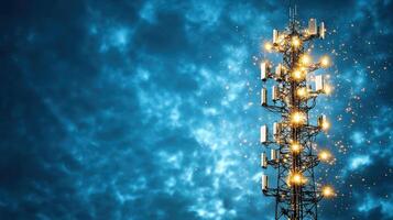 Cell phone tower with lights on top of it photo