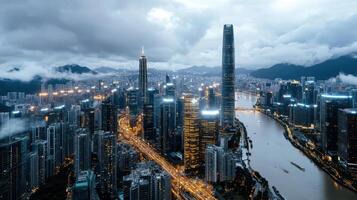 The city of hong kong is seen from above photo