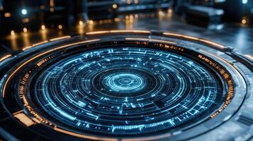 A futuristic futuristic circular object with glowing lights photo