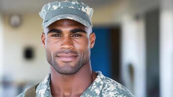 A black man in uniform smiling photo