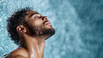 A man is under the water with his head up photo