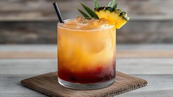 A tropical drink with a pineapple garnish photo