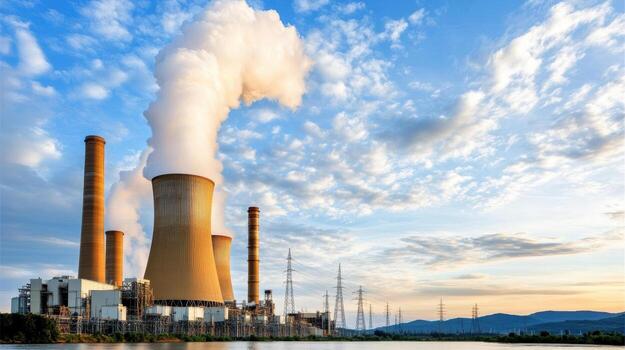 Power plants with smoke coming out of them photo