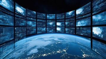The earth is shown in a circular display photo
