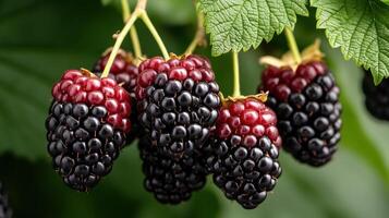 Blackberries on a tree with leaves photo