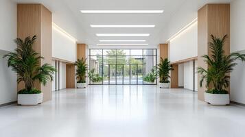 Modern office hall with white walls and large windows photo