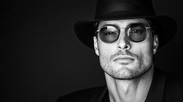 A man in a hat and sunglasses photo