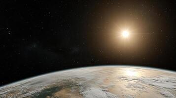 An artist's impression of the sun rising over the earth photo