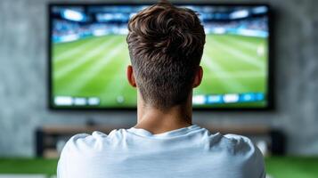 A man is watching a soccer game on tv photo