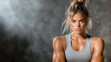 A woman in a tank top and shorts photo