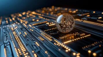 A computer chip with a glowing ball on top photo