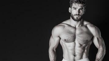 A shirtless man in underwear posing for the camera photo