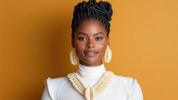 A black woman with dreadlocks and a white top photo
