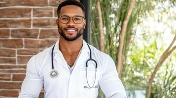 A black man in a white lab coat photo