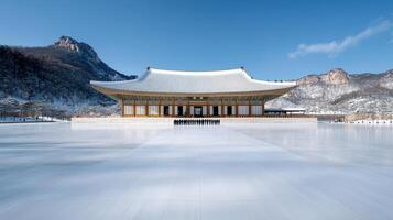 The golden pavilion in the snow photo